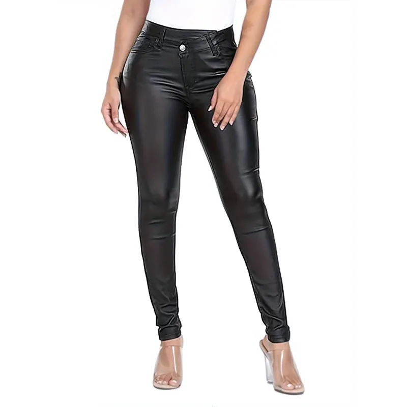 Pantalon skinny extensible toutes saisons en cuir PU