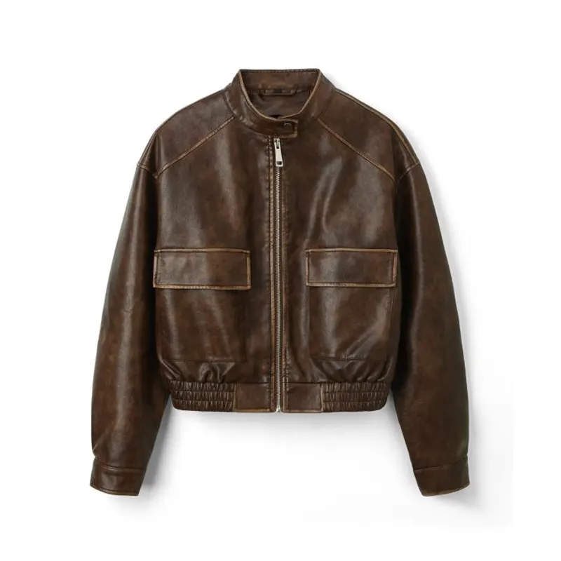 Veste de motard en simili cuir bruni style Maillard