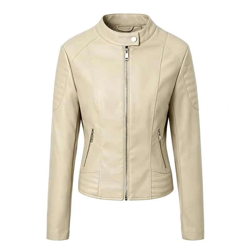 Veste motard courte en similicuir à ceinture