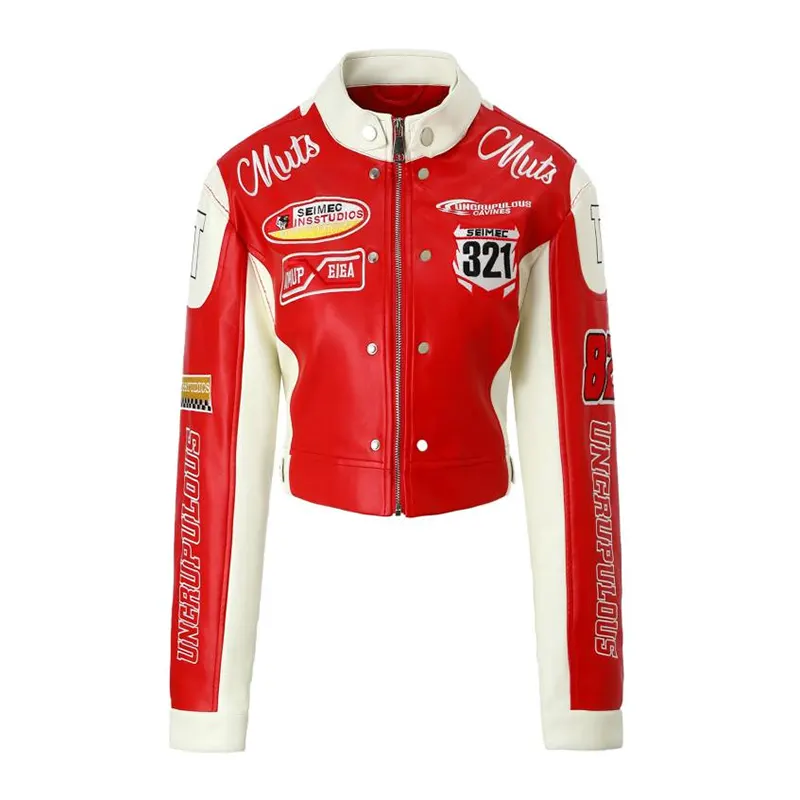 Veste de course brodée en blocs de couleur rouge et noir