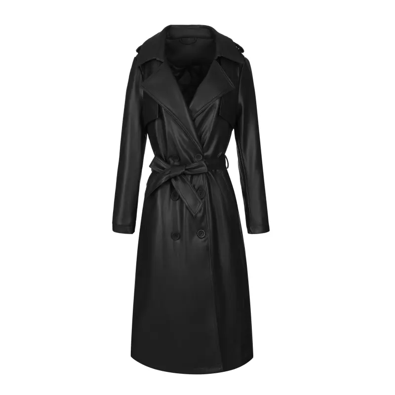 Trench-coat en similicuir épais avec ceinture