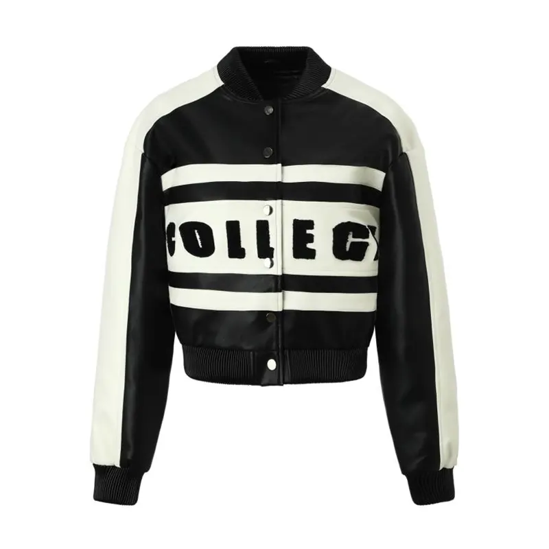 Embroidered Color Block Racing Jacket in Black and Brown