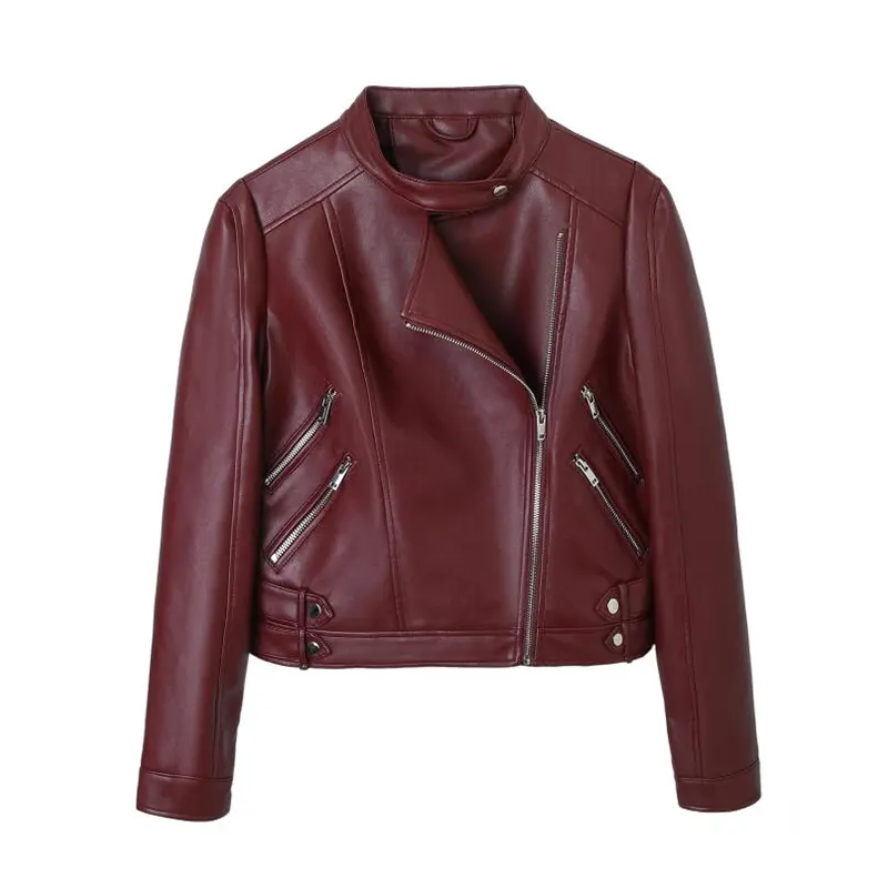 Veste motard asymétrique en faux cuir à plusieurs fermetures éclair