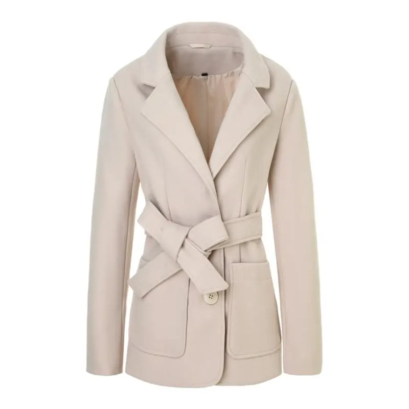 Trench-coat en laine de bureau coupe slim ceinturé couleurs pastel
