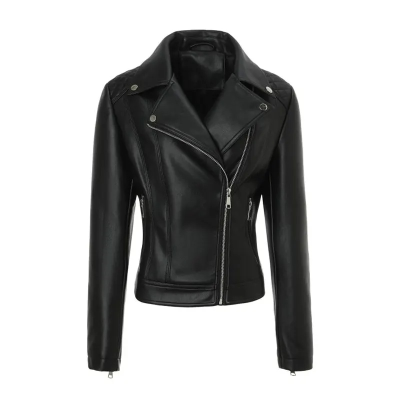 Veste en similicuir matelassée à épaules et revers