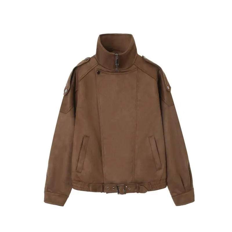 Veste en daim coupe slim avec poignets et ourlet élastiques, poches latérales