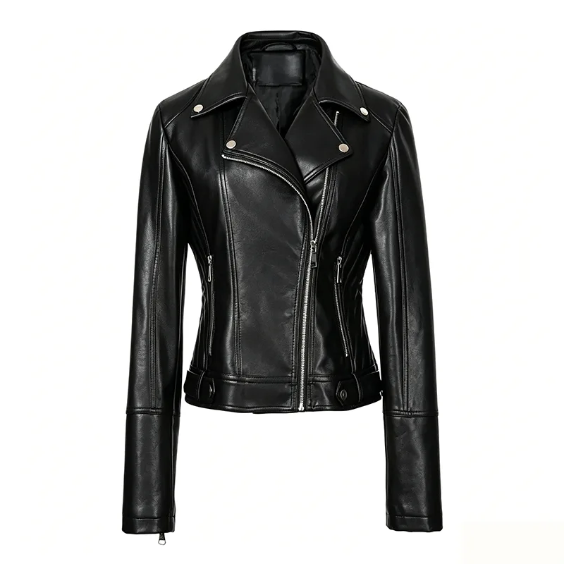 Veste de motard en similicuir à manches longues et coupe slim
