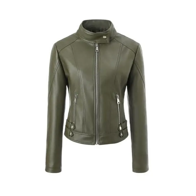 Veste de moto sportive en cuir PU avec col montant