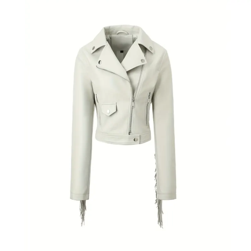 Veste en cuir vegan streetwear avec détails à franges