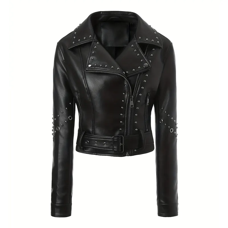 Veste de motard polyvalente en similicuir clouté trois saisons