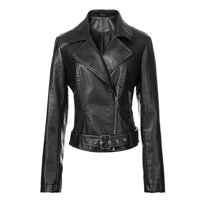 Veste de motard vintage en faux cuir avec ceinture