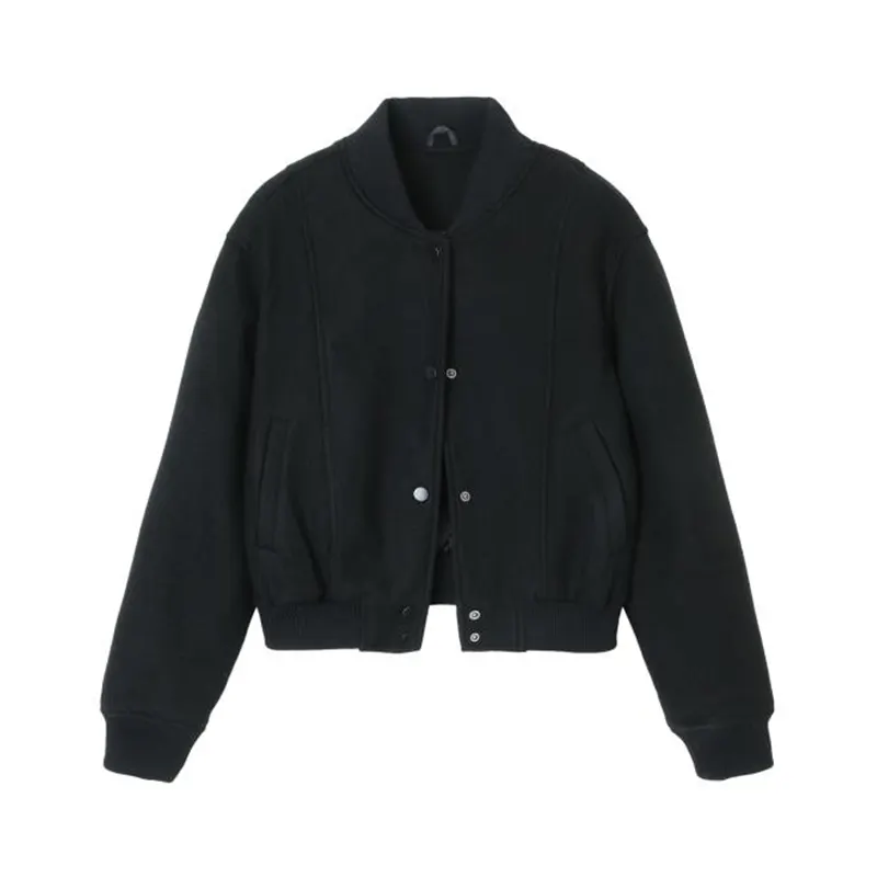 Veste universitaire en laine à col montant vintage pour femme
