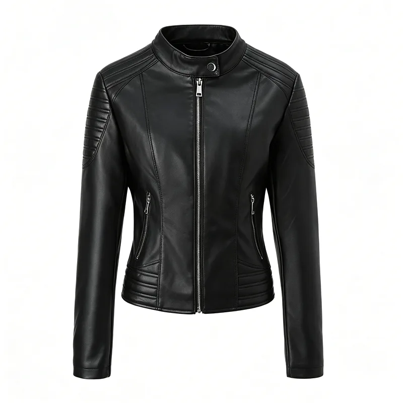 Veste en simili cuir lavé à col montant